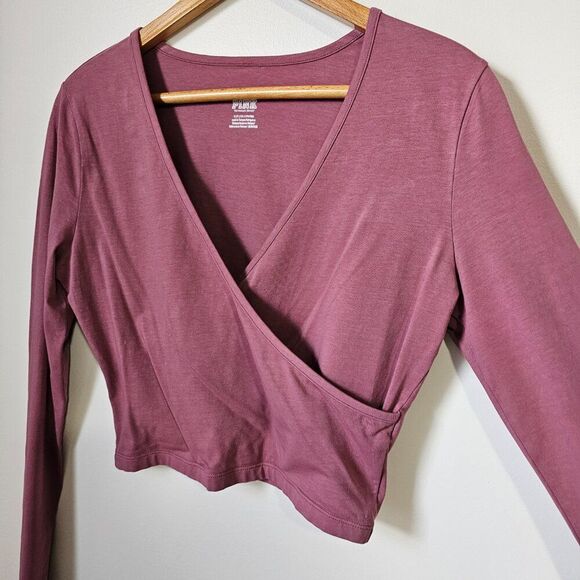 EUC LIKE NEW PINK VICTORIA'S SECRET MAEVE SURPLICE SEMI CROP LONGSLEEVES TOP S - Picture 6 of 16